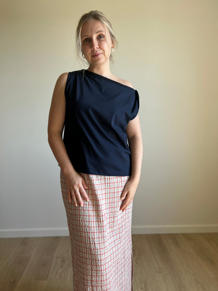 Muse twisted shoulder top marine