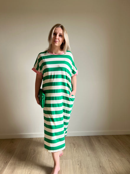 Striped dress green / pink