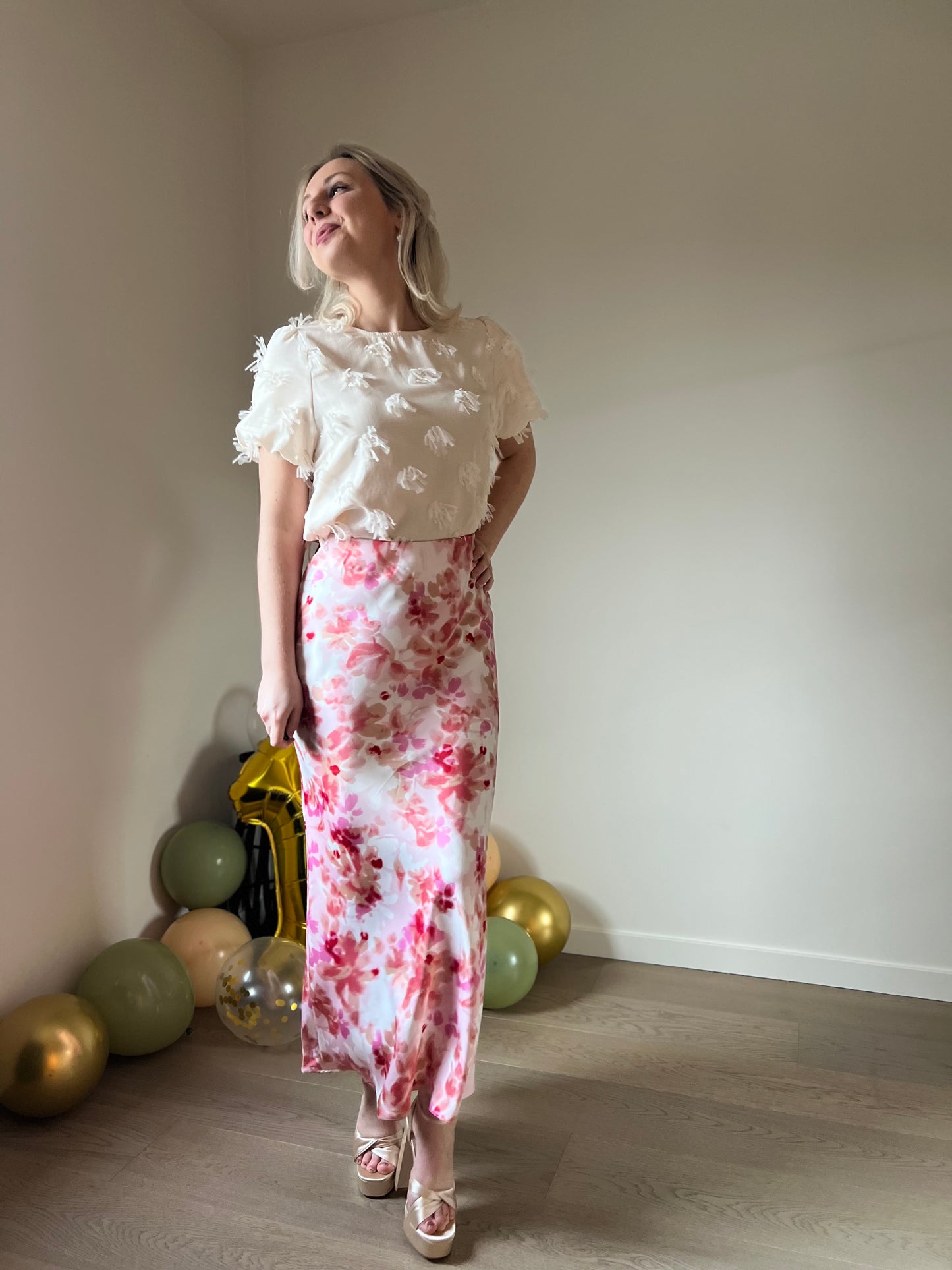 Pink floral skirt