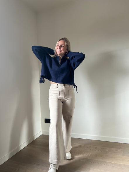 Cropped wijde broek beige