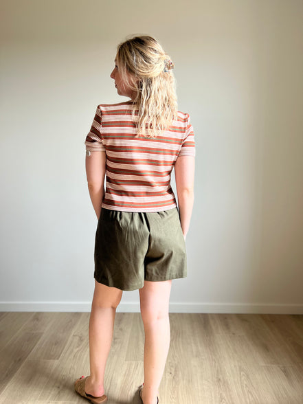 Striped rib tee - rust