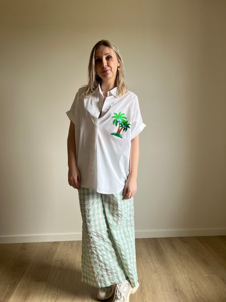 Wide-leg gingham trousers green