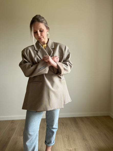 Oversized Checked Blazer taupe / yellow