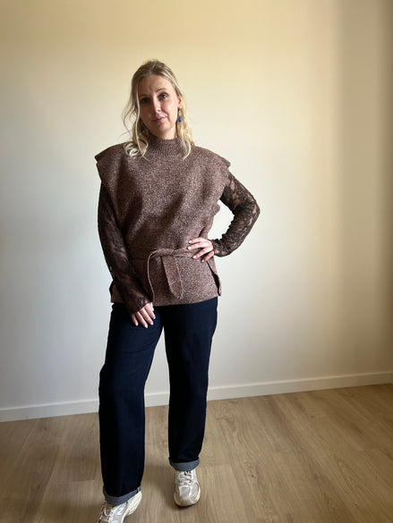 Tie-Side oversized knit brown