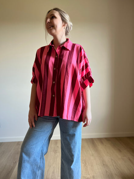 Big striped blouse pink / red