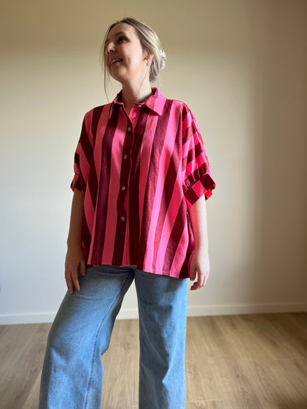 Big striped blouse pink / red