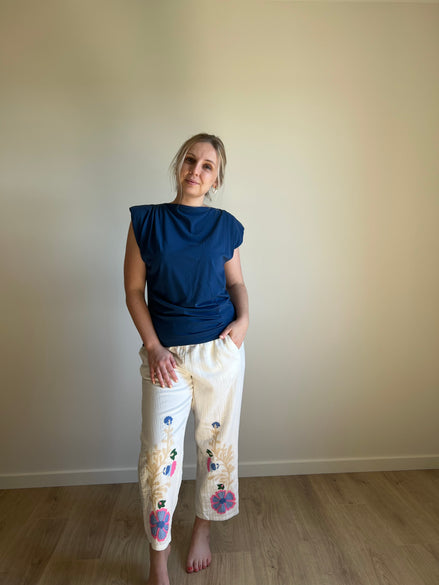 Bloom embroidered pants