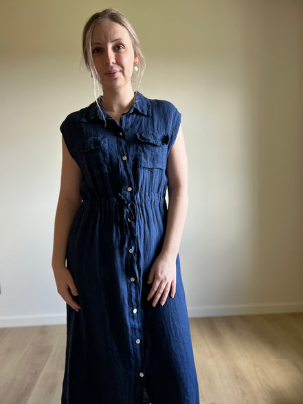 Marine linen sleeveless dress