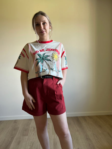 Red tailored shorts