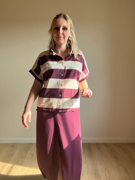 Striped Short Sleeve Shirt – Burgundy