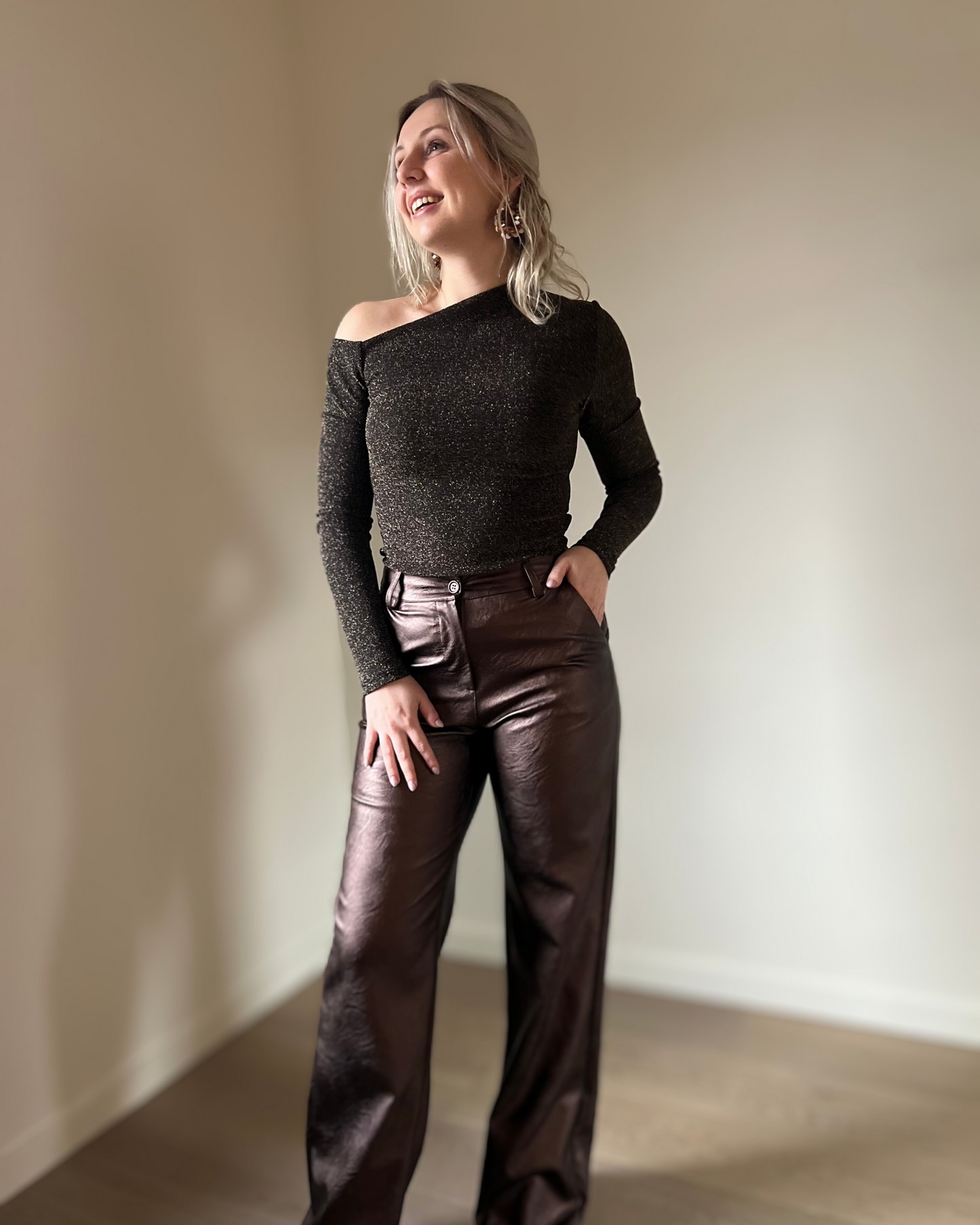 Brown PU pants