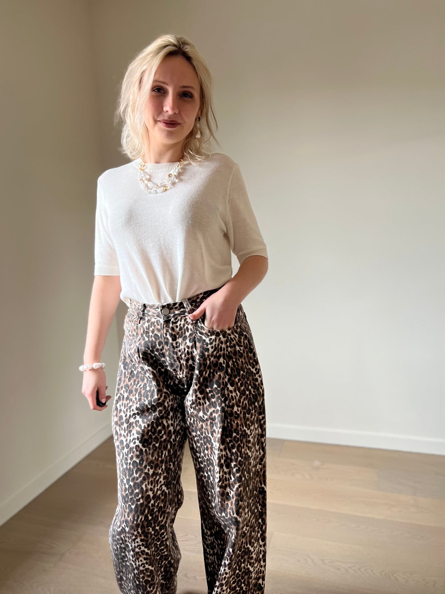 Leopard wide pants