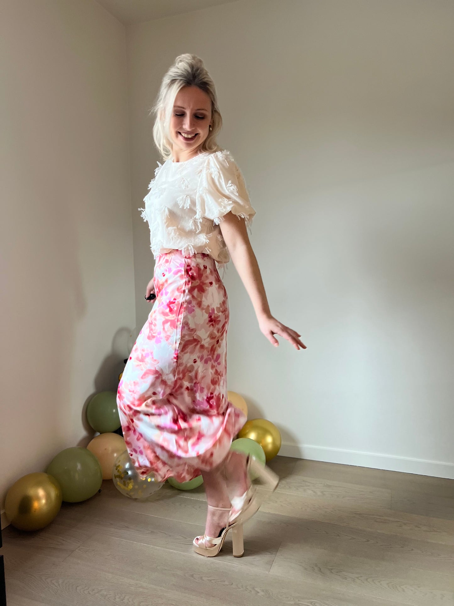 Pink floral skirt