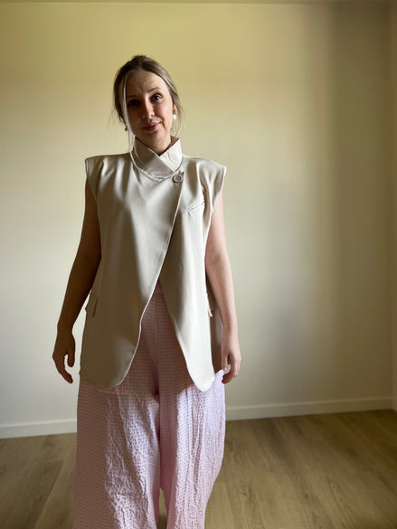Beige Sleeveless Blazer