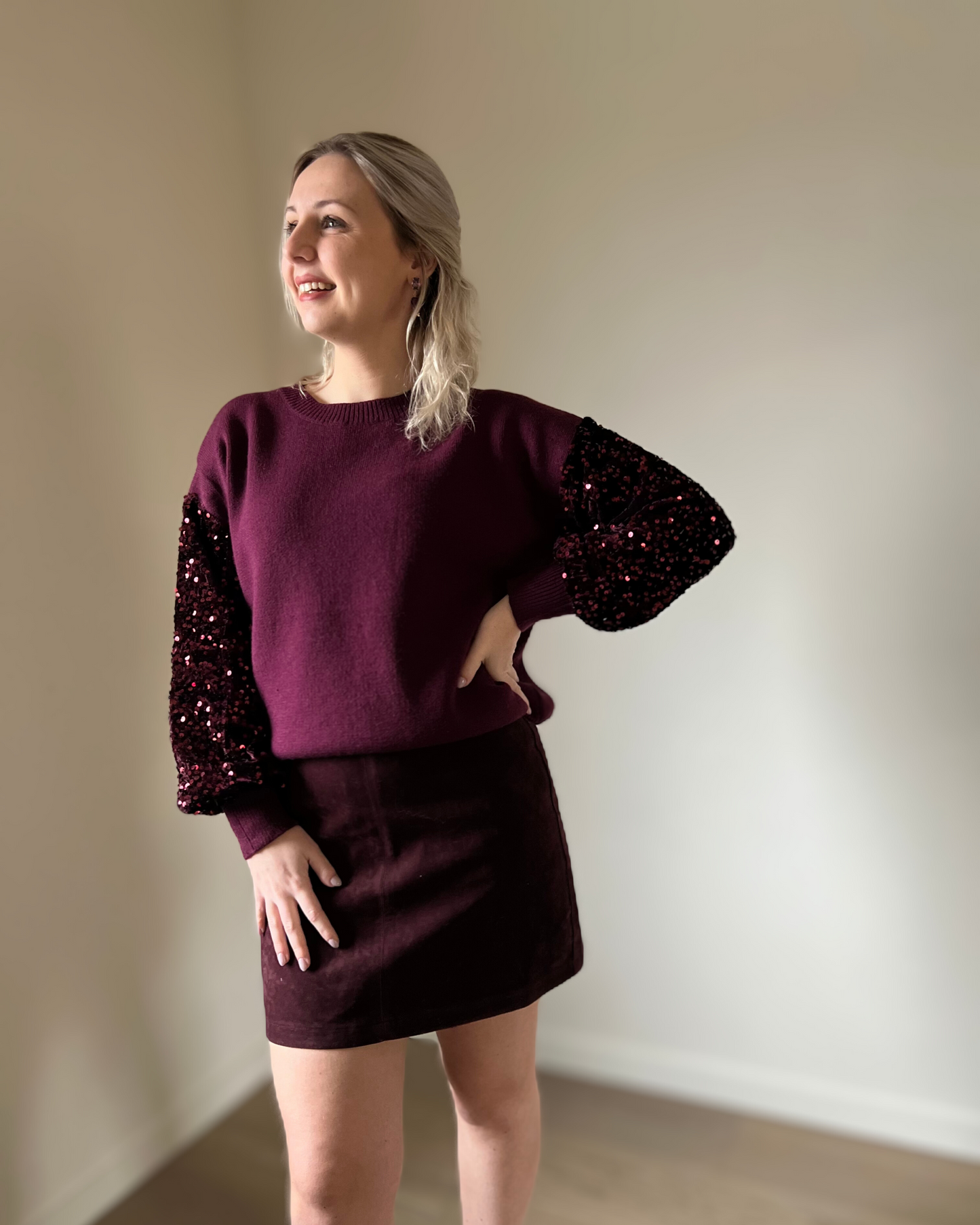 Suede skort burgundy