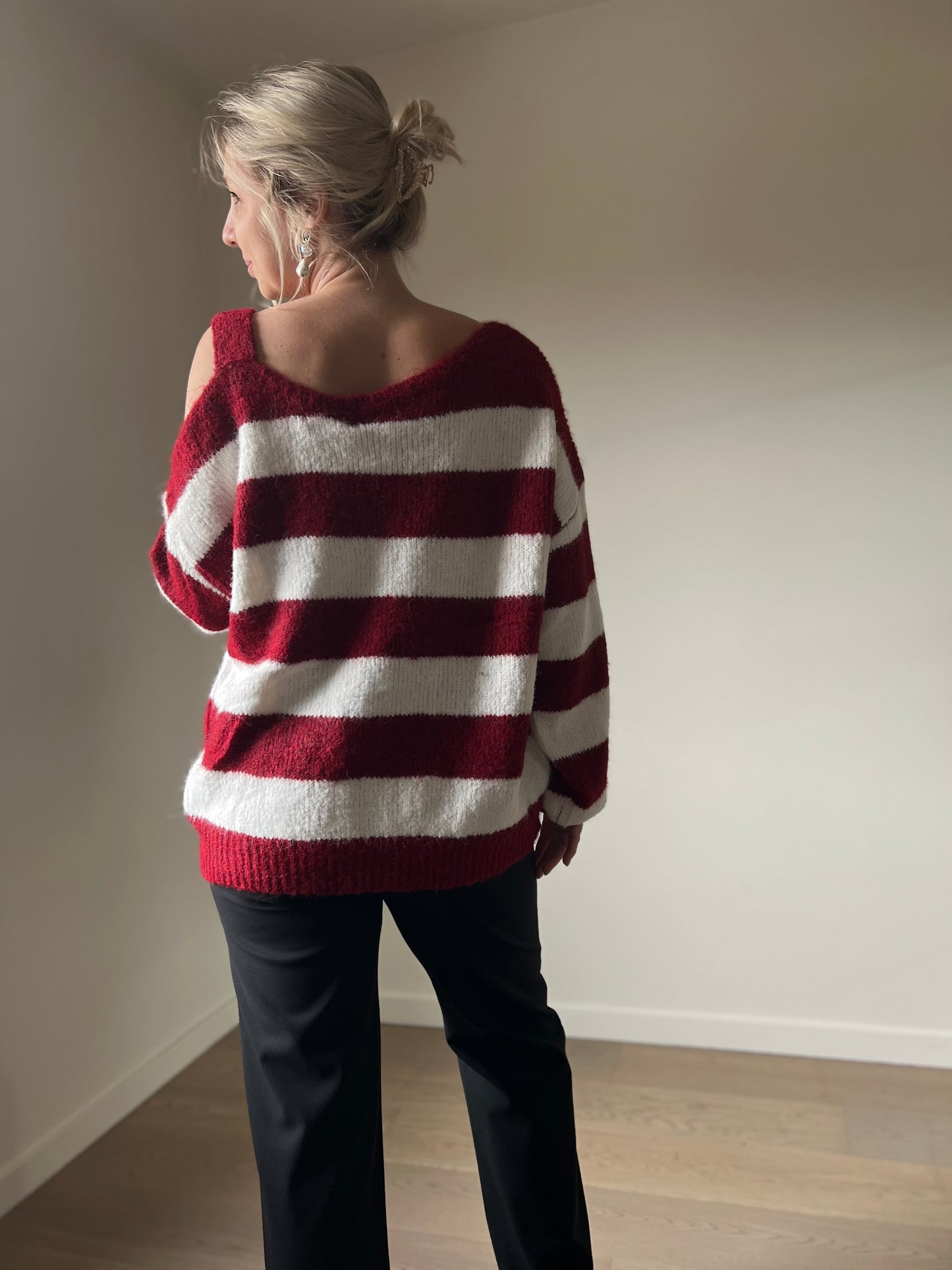 Striped off-shoulder knit