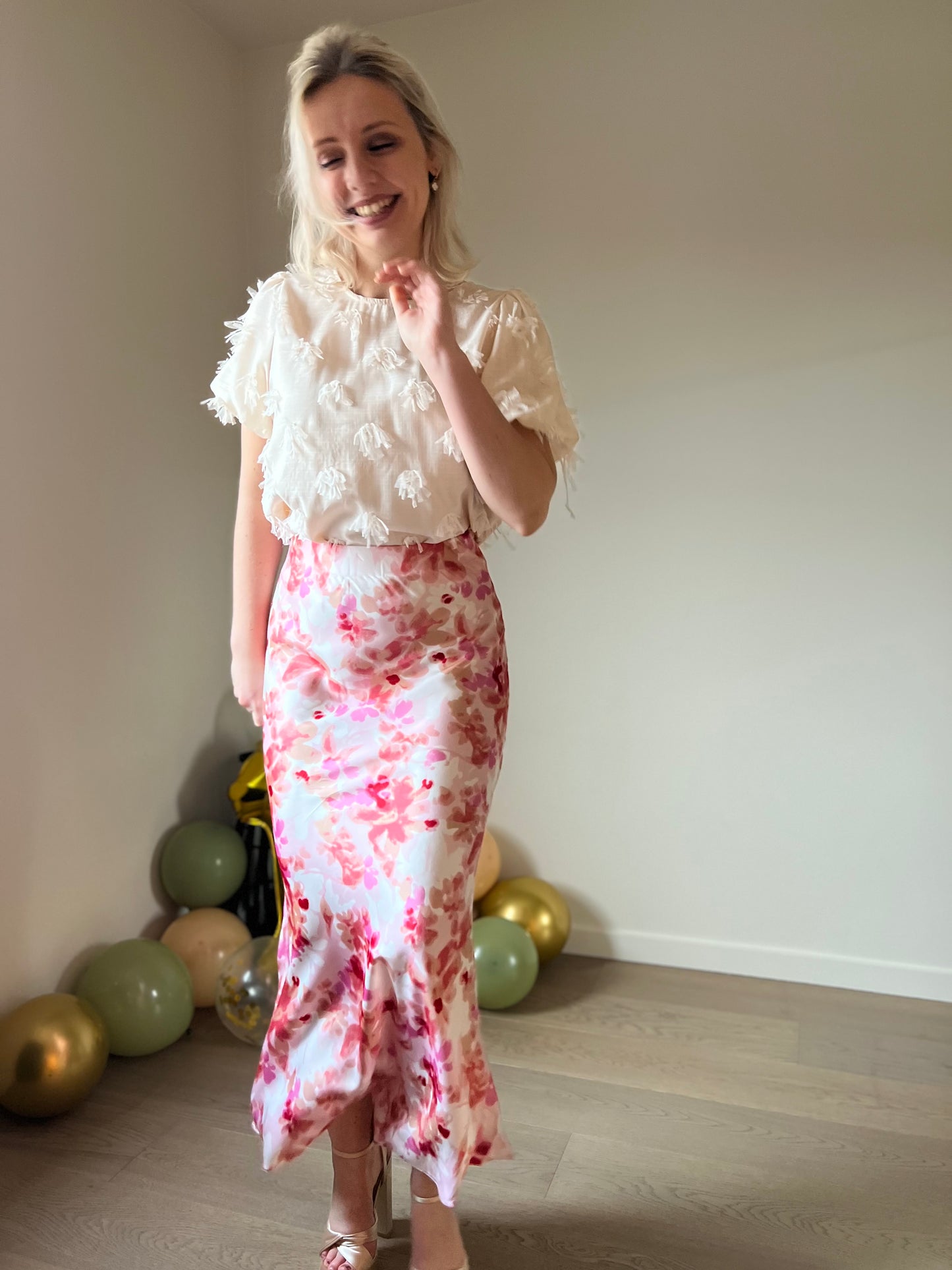 Pink floral skirt