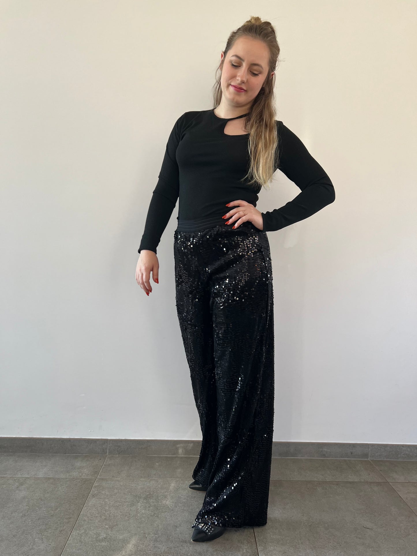 Sequin pants black