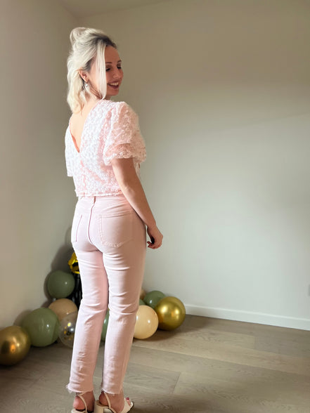 Cropped straight jeans pink