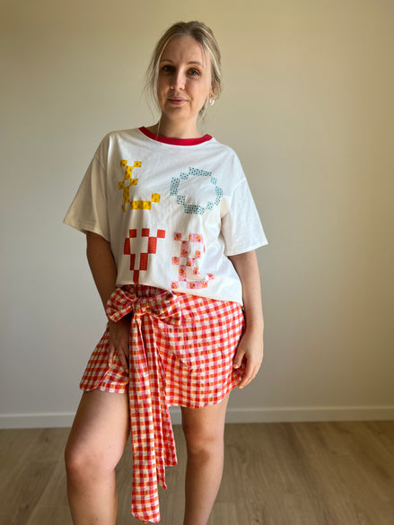 Vichy bow skort red/orange