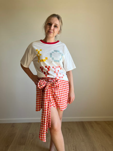 Vichy bow skort red/orange