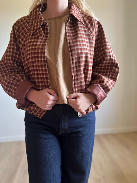 Checkered bomber jacket camel