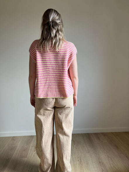 Sleeveless striped knit vest yellow
