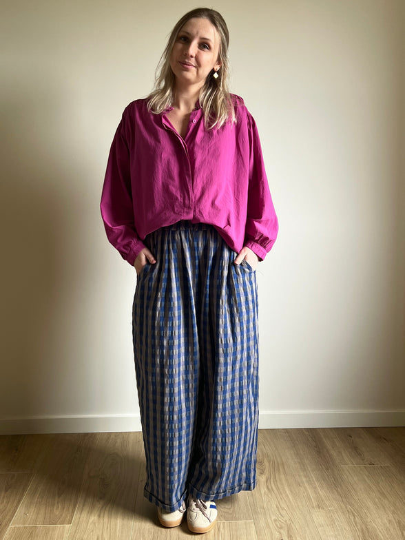 Wide-leg gingham trousers blue