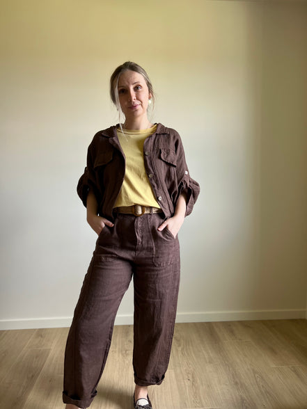 Linen jacket moka