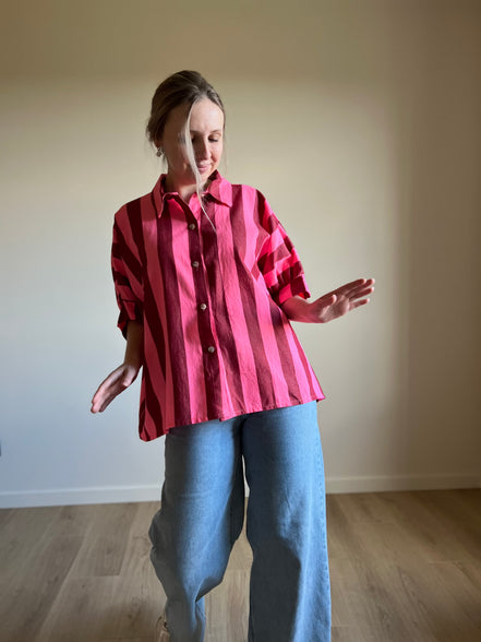 Big striped blouse pink / red