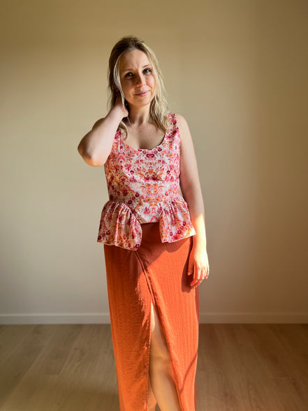 Floral Peplum Top – Pink