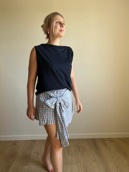 Vichy bow skort blue