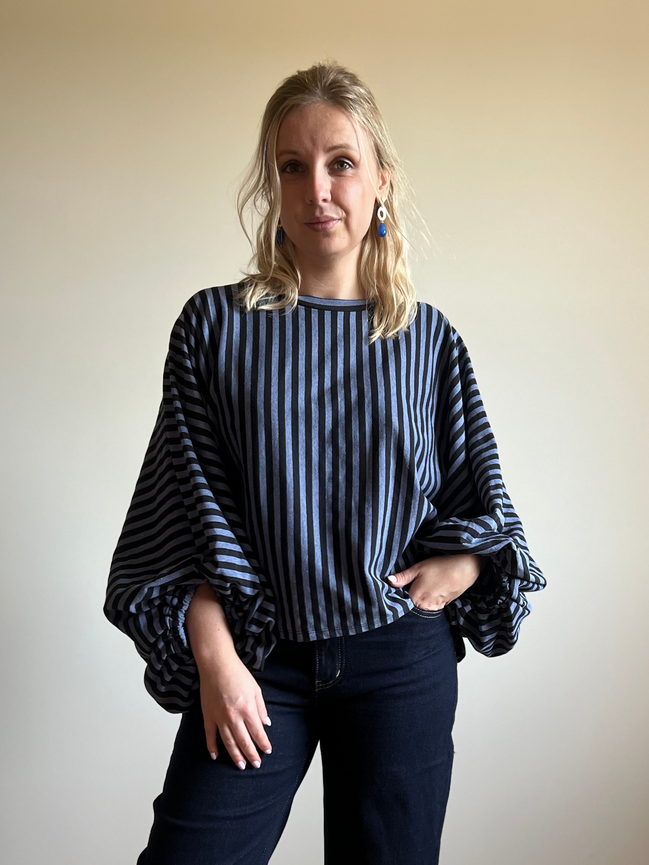 Striped Balloon Sleeve Top