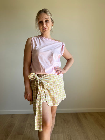Vichy bow skort green/pink