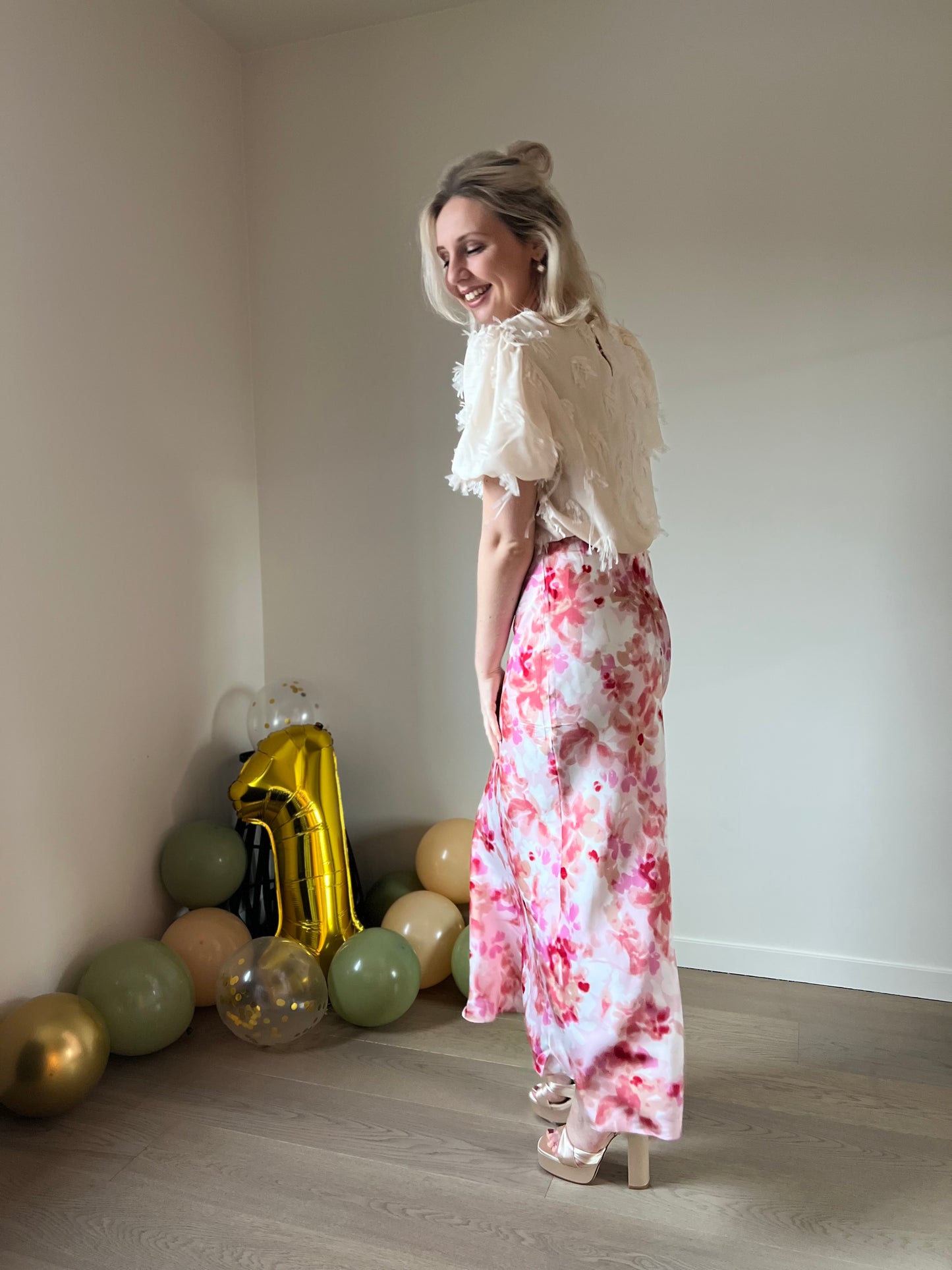 Pink floral skirt