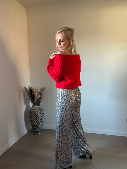 Red off-shoulder knit