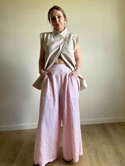 Vichy wide pants pink