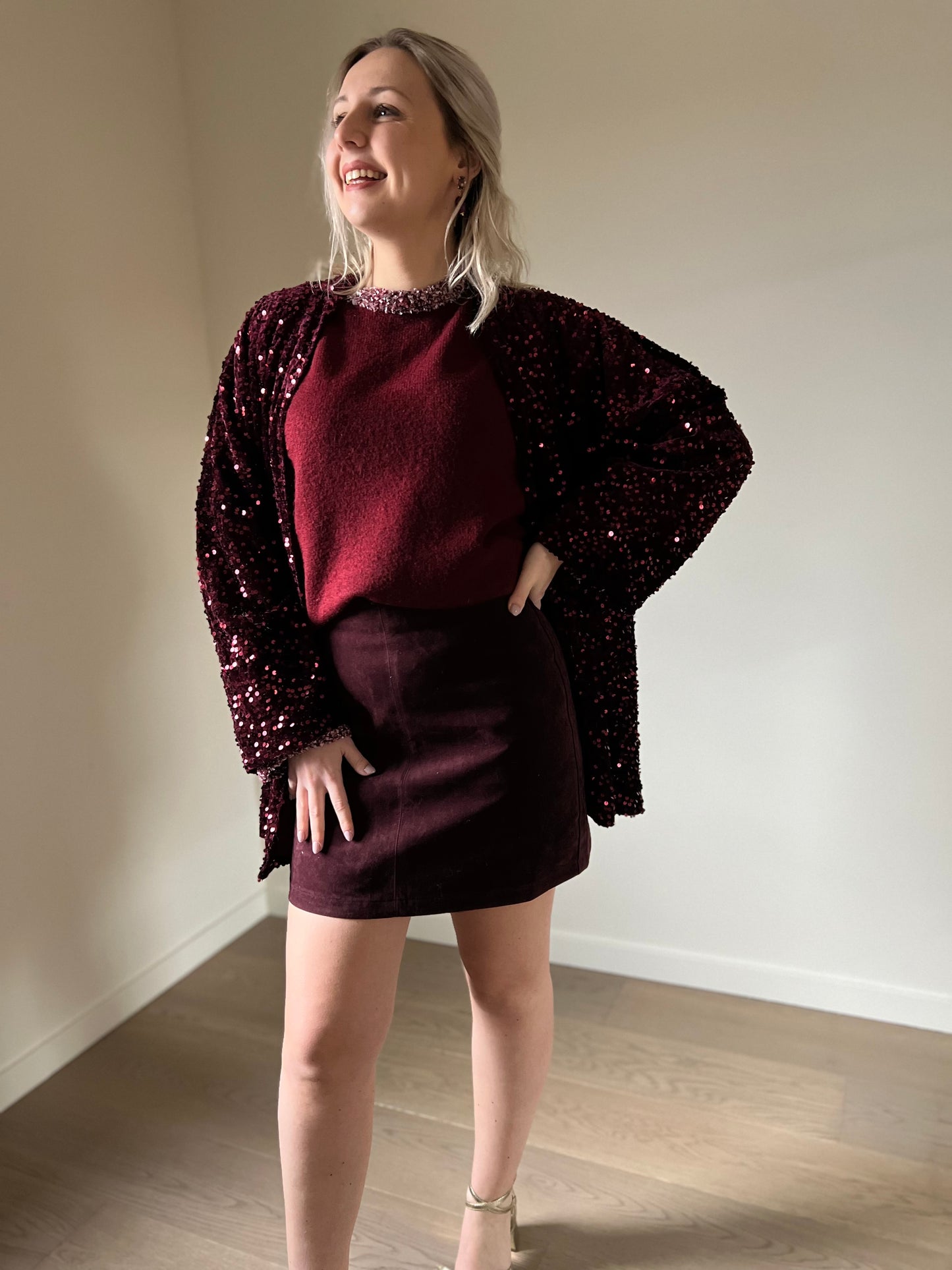 Sequin cardigan burgundy