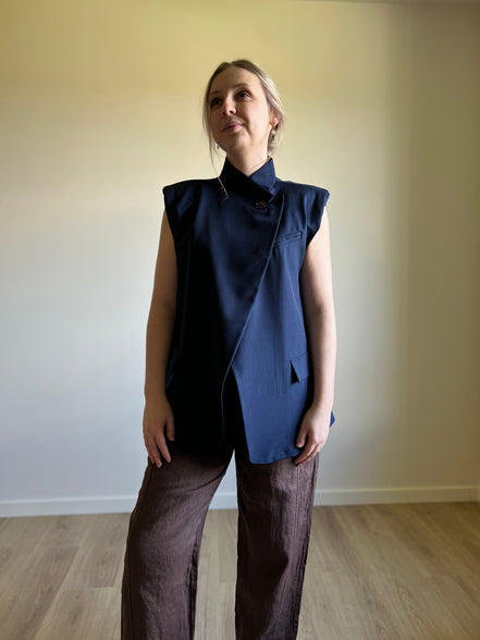 Navy Sleeveless Blazer