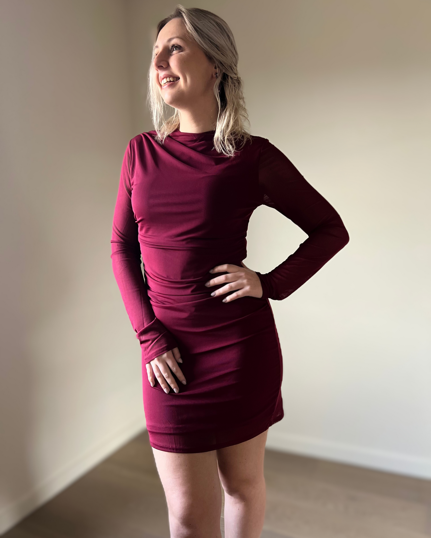 Burgundy mesh dress