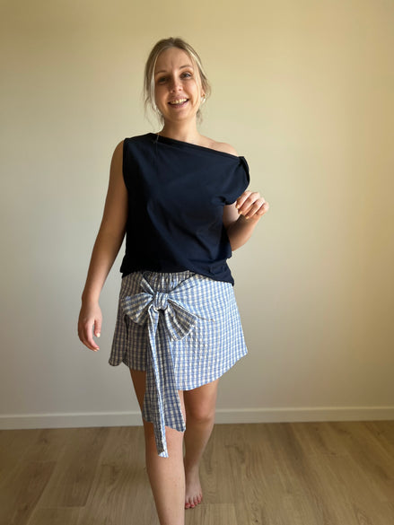 Vichy bow skort blue