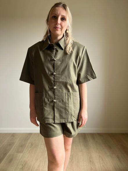 Mandarin linnen set - olive