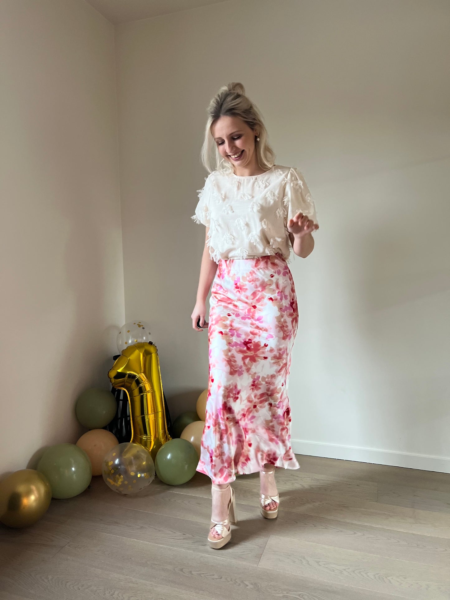 Pink floral skirt