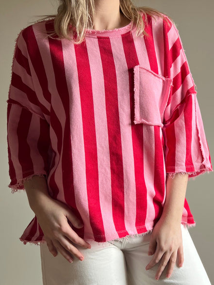 Red & Pink Striped Tee