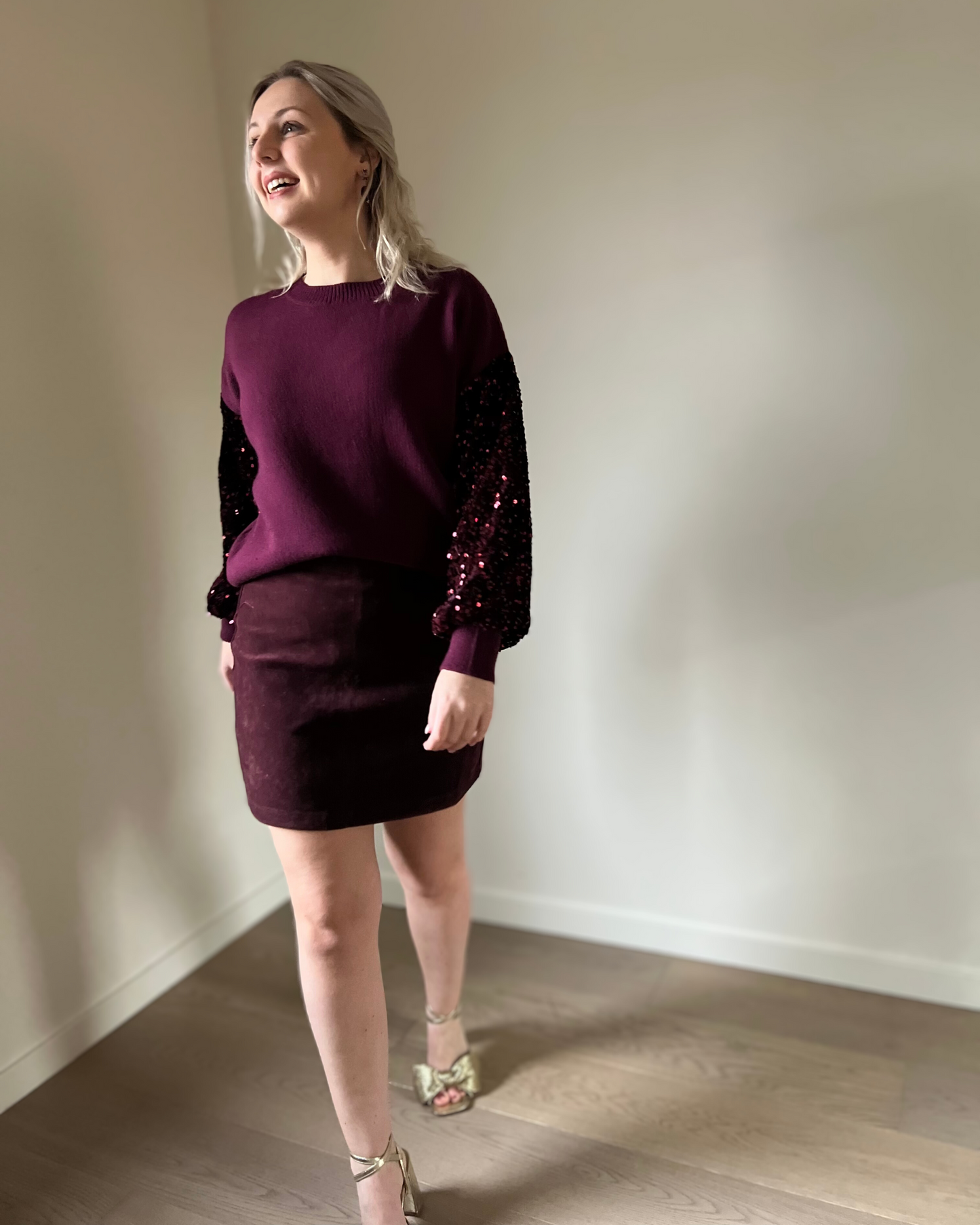 Suede skort burgundy