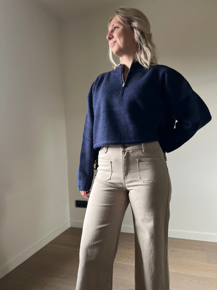 Cropped wijde broek beige