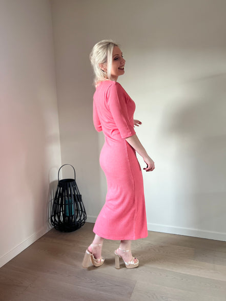 Coral ribbed dress
