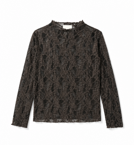 Floral lace turtleneck brown