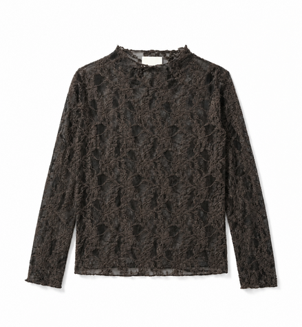 Floral lace turtleneck brown