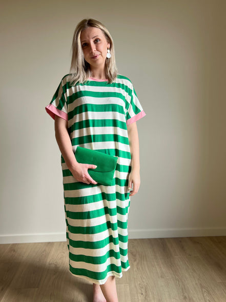Striped dress green / pink